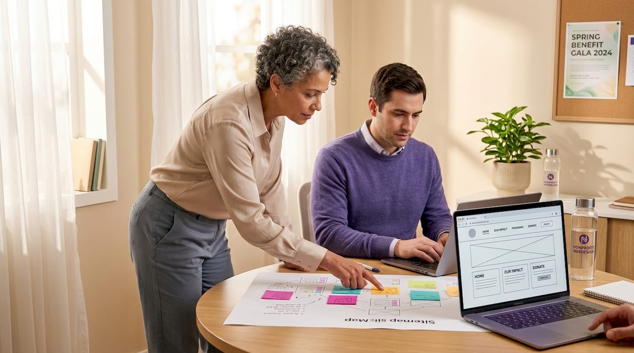 1778550165681_Team-reviewing-nonprofit-website-sitemap-1 Team reviewing nonprofit website sitemap