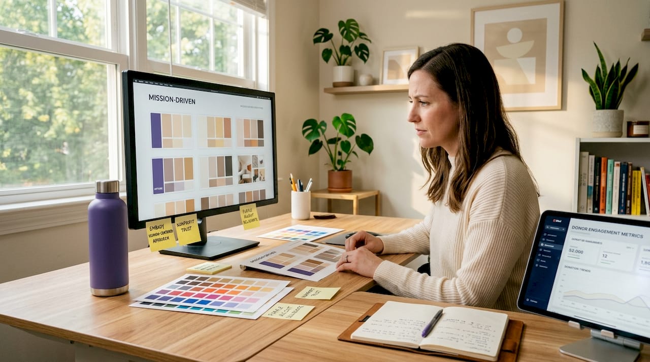 1778842981054_Designer-reviewing-nonprofit-website-color-palette Designer reviewing nonprofit website color palette